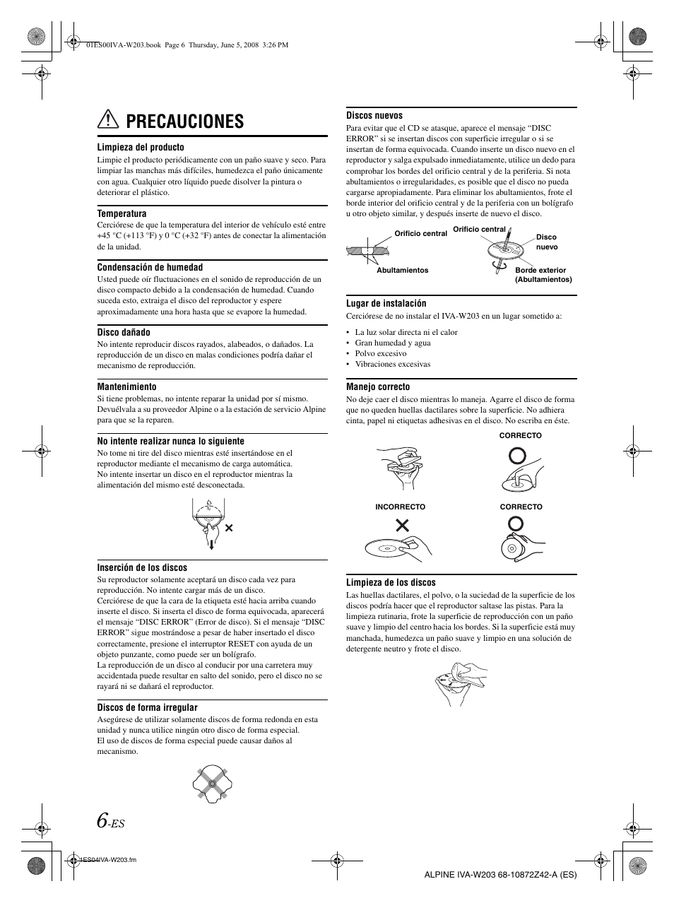Precauciones | Alpine IVA-W203 User Manual | Page 164 / 240