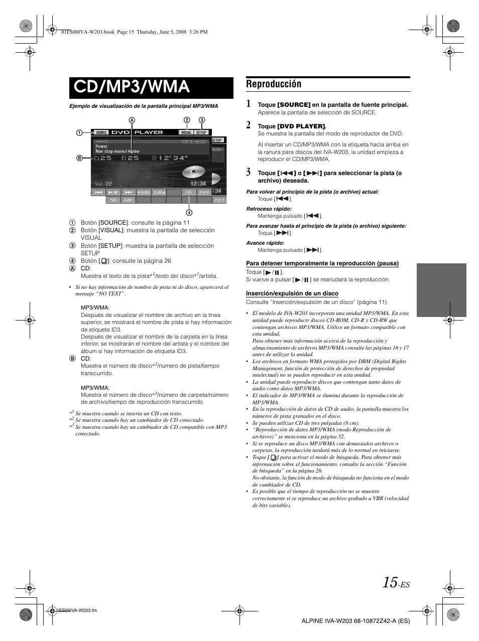 Cd/mp3/wma, Reproducción | Alpine IVA-W203 User Manual | Page 173 / 240