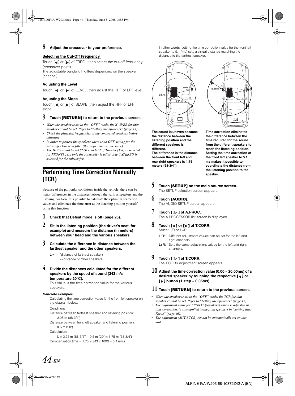 Performing time correction manually (tcr) | Alpine IVA-W203 User Manual | Page 46 / 240