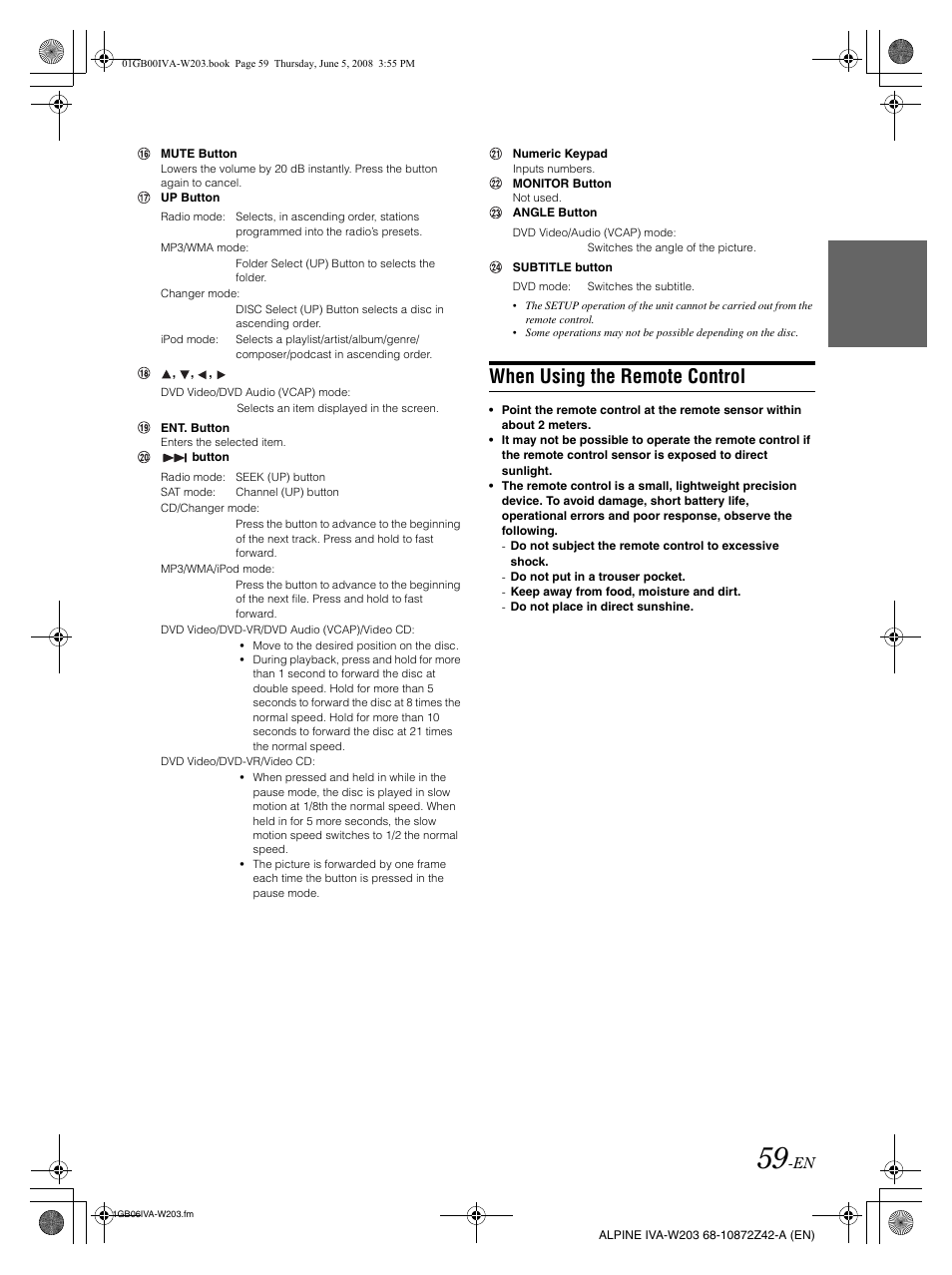 When using the remote control | Alpine IVA-W203 User Manual | Page 61 / 240