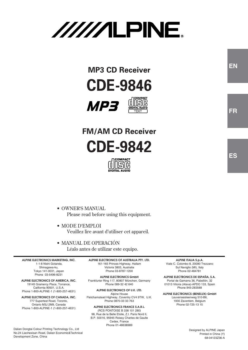 Alpine CDE-9846 User Manual | 72 pages