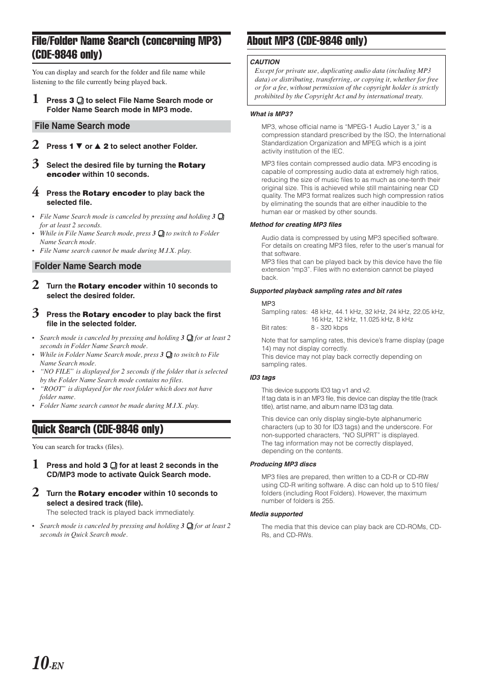 Quick search (cde-9846 only) | Alpine CDE-9846 User Manual | Page 11 / 72