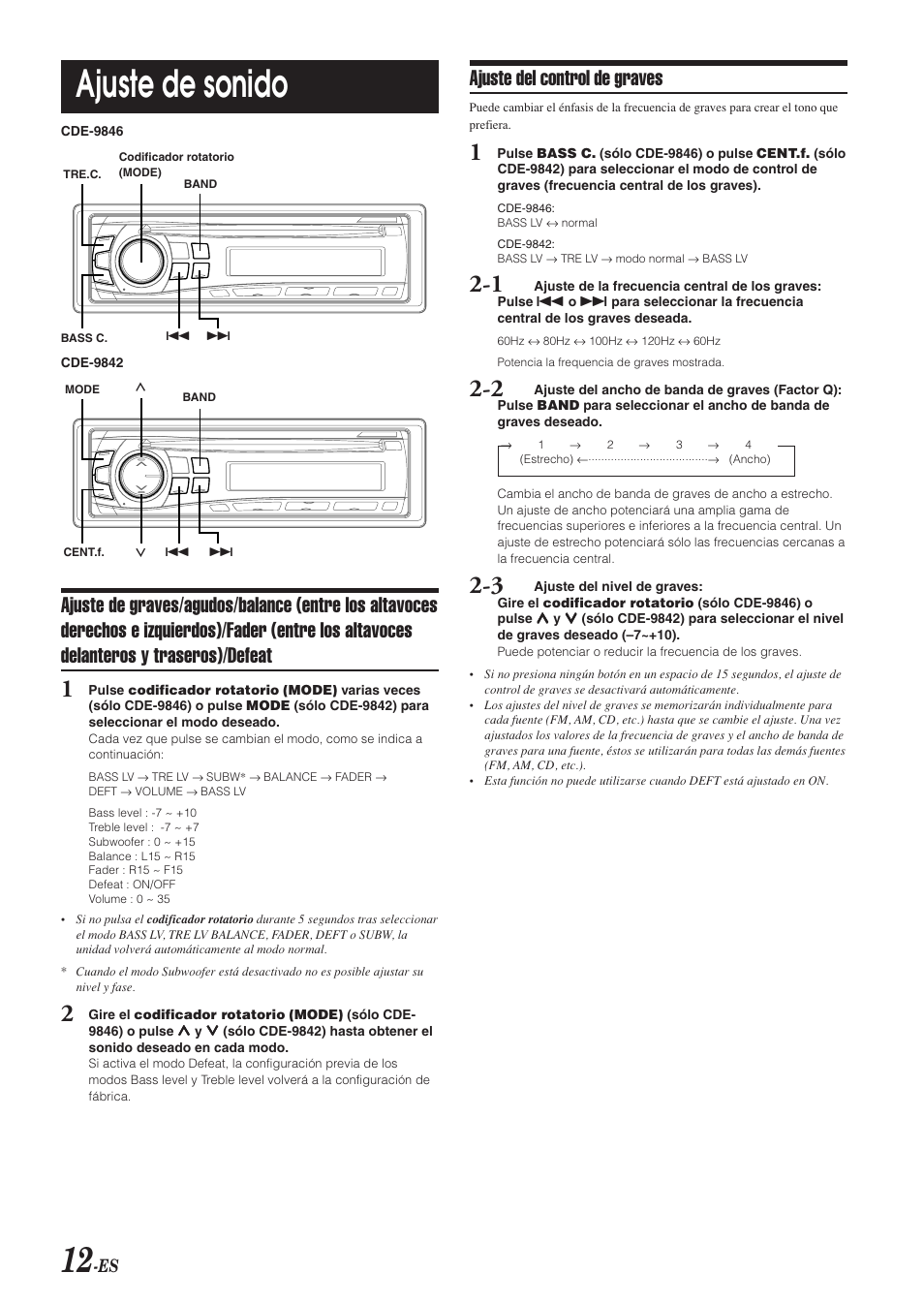 Ajuste de sonido, Ajuste del control de graves | Alpine CDE-9846 User Manual | Page 61 / 72