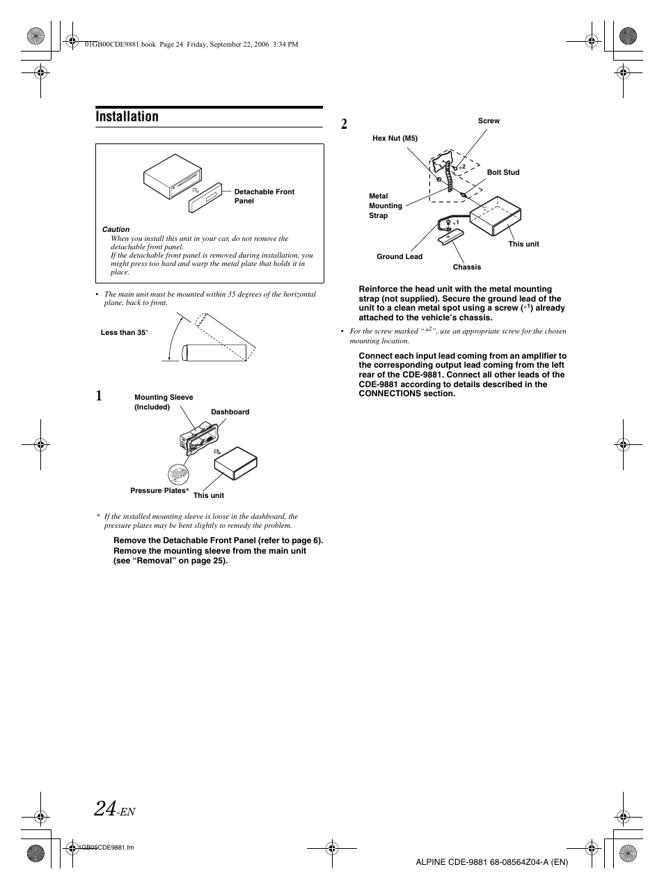 Installation | Alpine CDE-9881 User Manual | Page 26 / 88