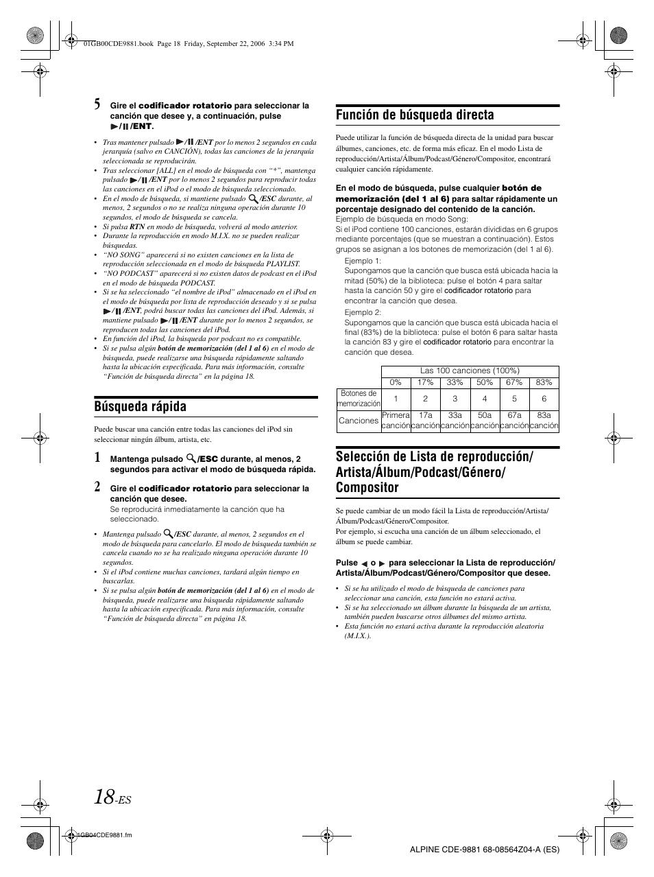 Búsqueda rápida, Función de búsqueda directa | Alpine CDE-9881 User Manual | Page 78 / 88
