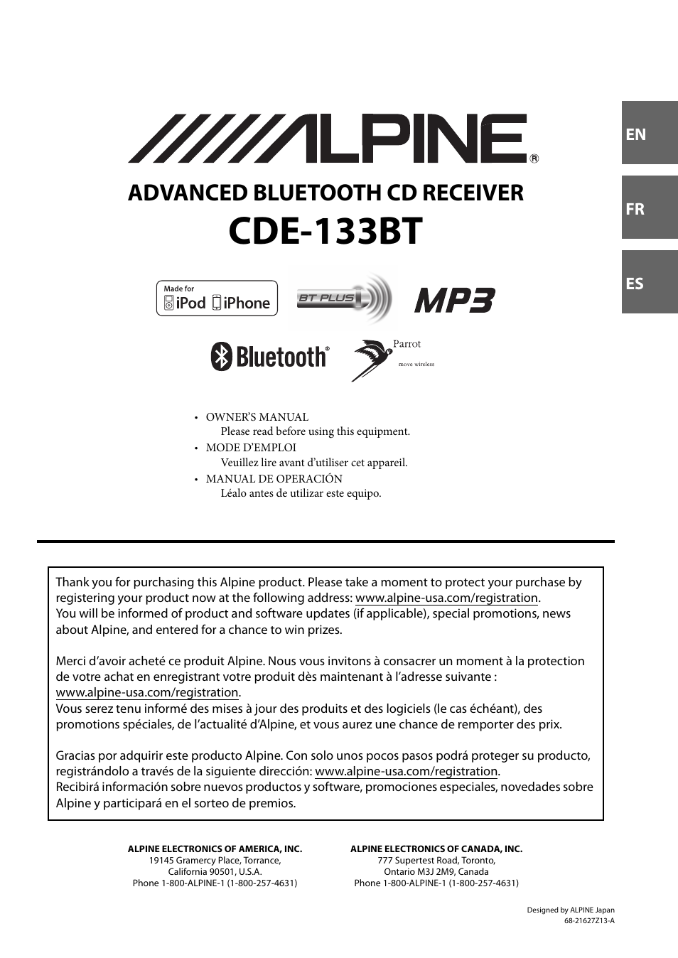 Alpine 68-21627Z13-A User Manual | 38 pages