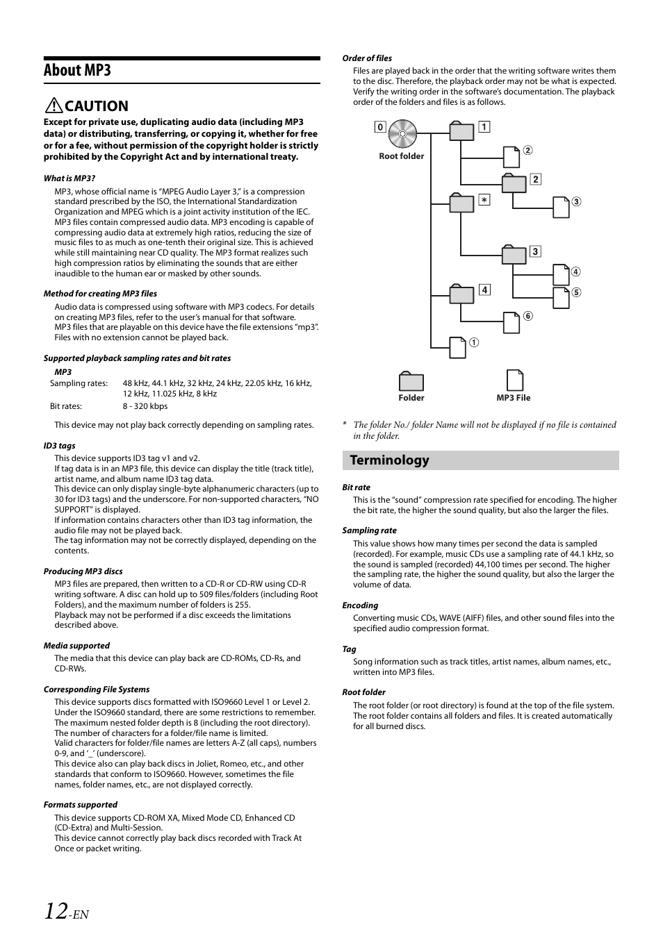 About mp3, Terminology, Caution | Alpine 68-21627Z13-A User Manual | Page 12 / 38