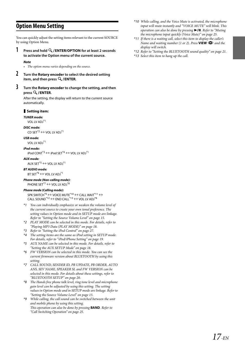 Option menu setting | Alpine 68-21627Z13-A User Manual | Page 17 / 38