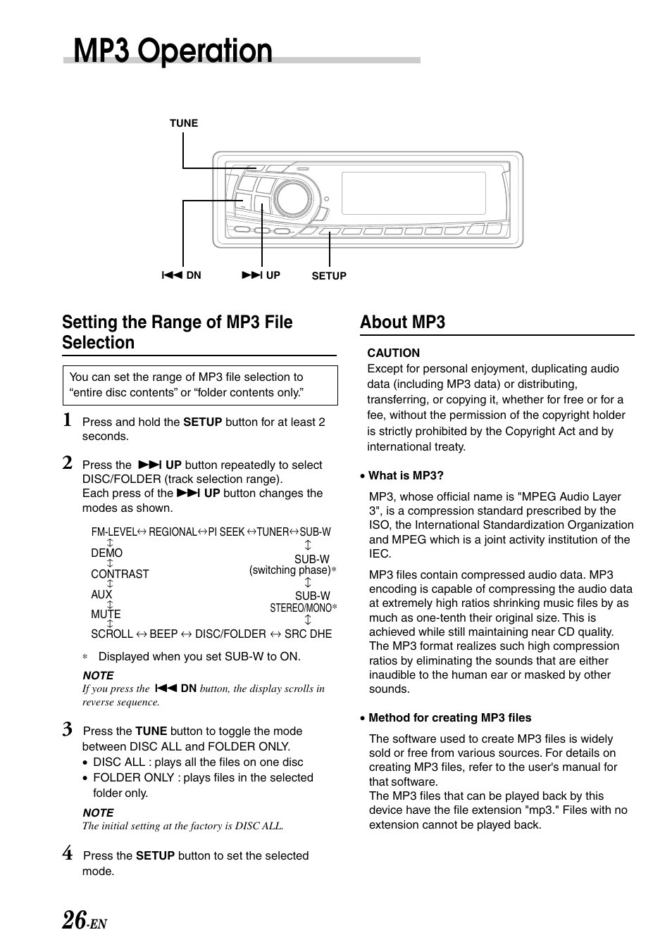 Mp3 operation, Setting the range of mp3 file selection, About mp3 | Alpine CDA-7878R User Manual | Page 28 / 48