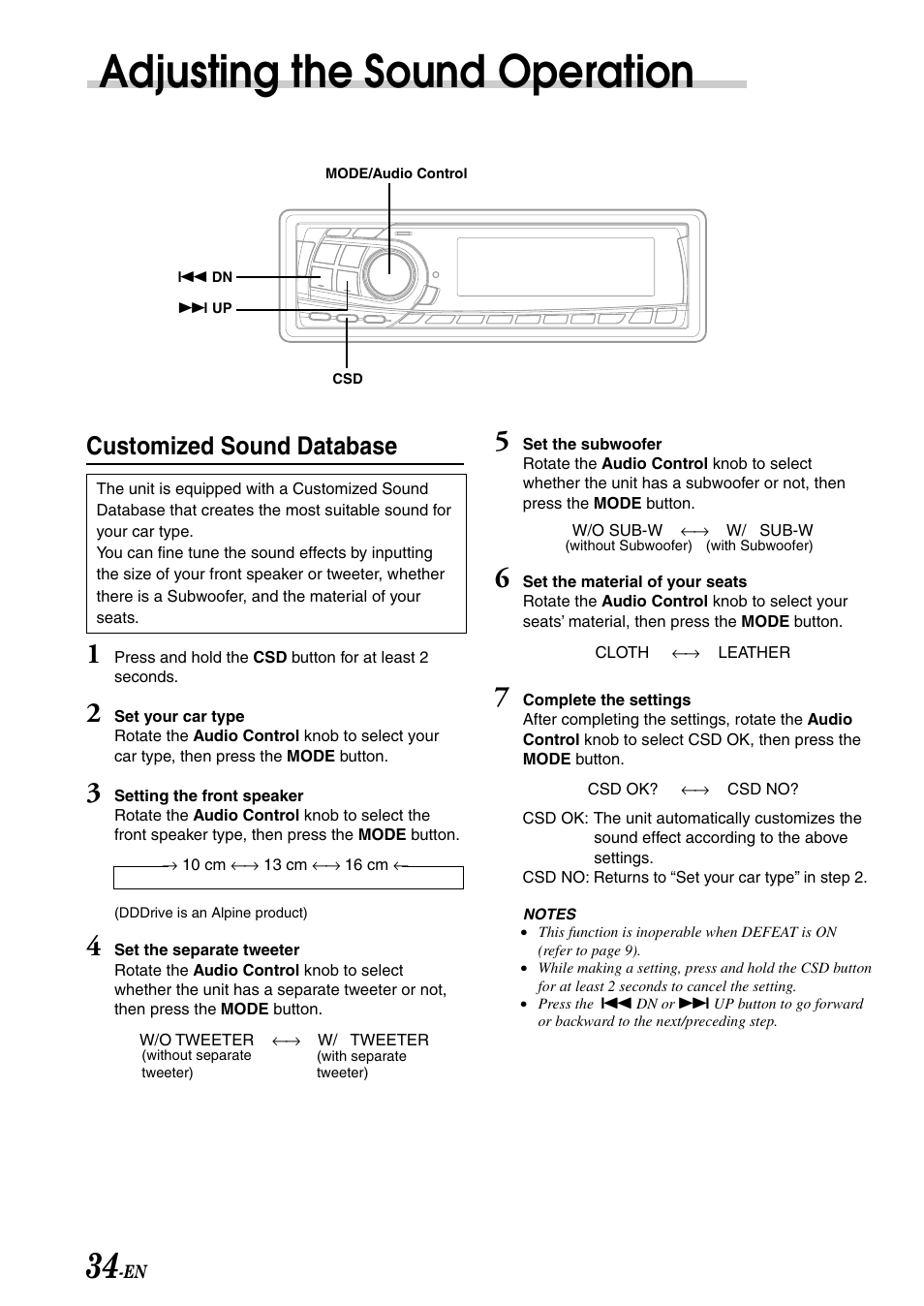 Adjusting the sound operation, Customized sound database | Alpine CDA-7878R User Manual | Page 36 / 48