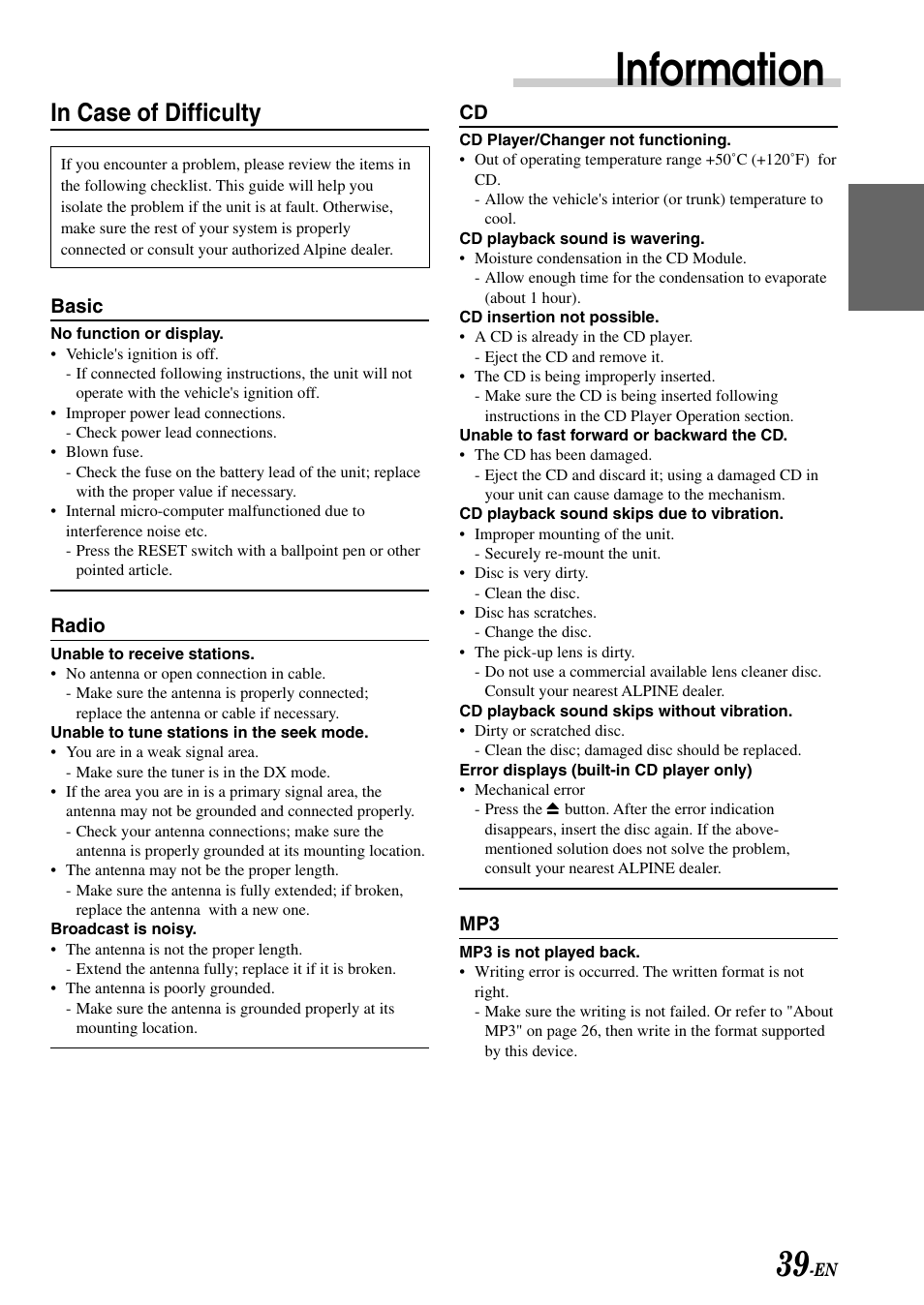 Information | Alpine CDA-7878R User Manual | Page 41 / 48