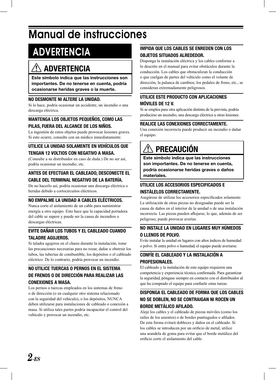 Manual de instrucciones, Advertencia, Precaución | Alpine KCA-620M User Manual | Page 20 / 44