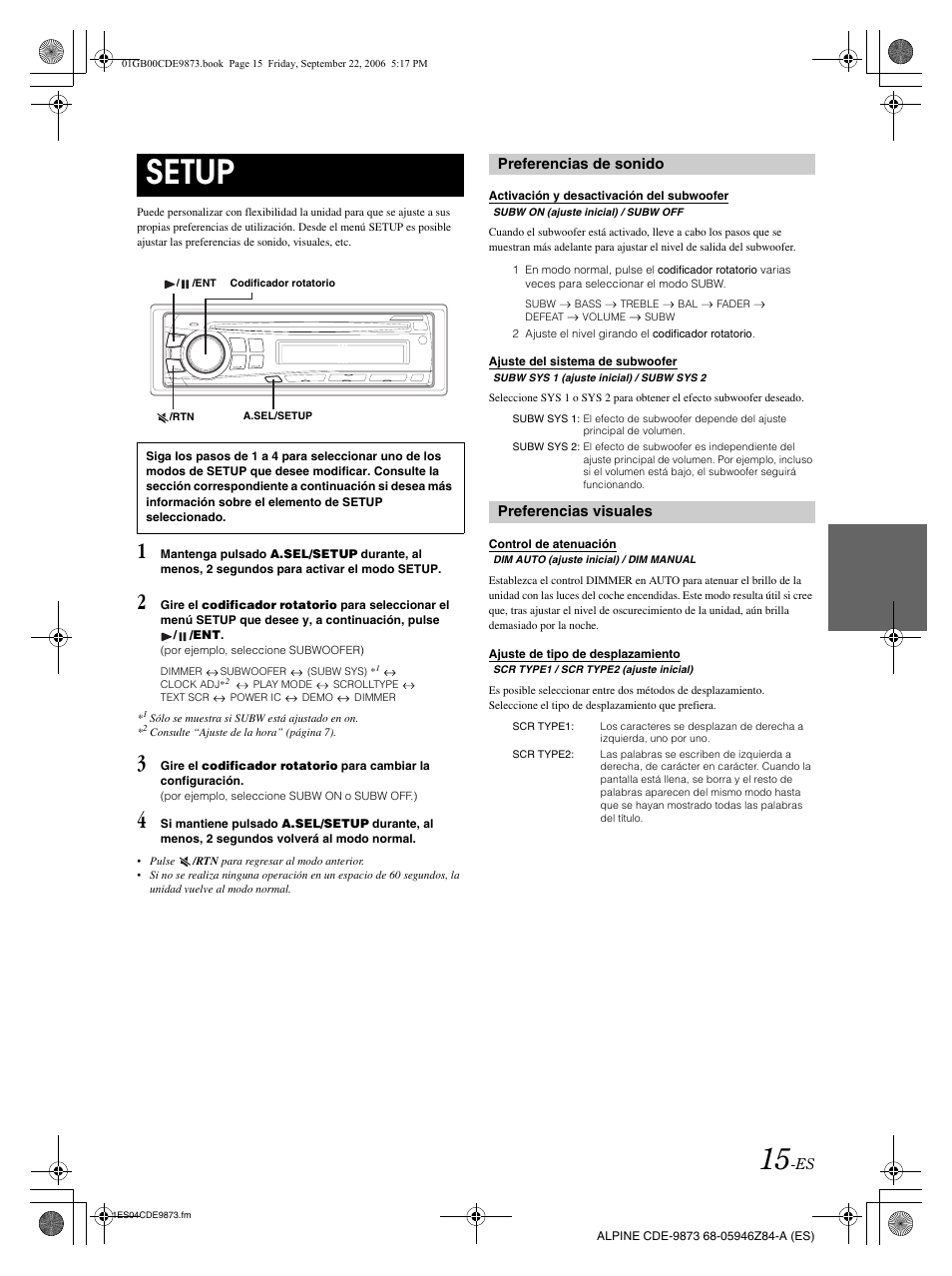Setup | Alpine CDE-9873 User Manual | Page 75 / 88