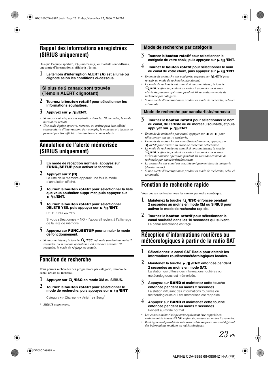 Fonction de recherche, Fonction de recherche rapide | Alpine CDA-9885 User Manual | Page 64 / 118