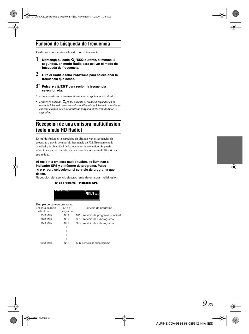Función de búsqueda de frecuencia | Alpine CDA-9885 User Manual | Page 89 / 118
