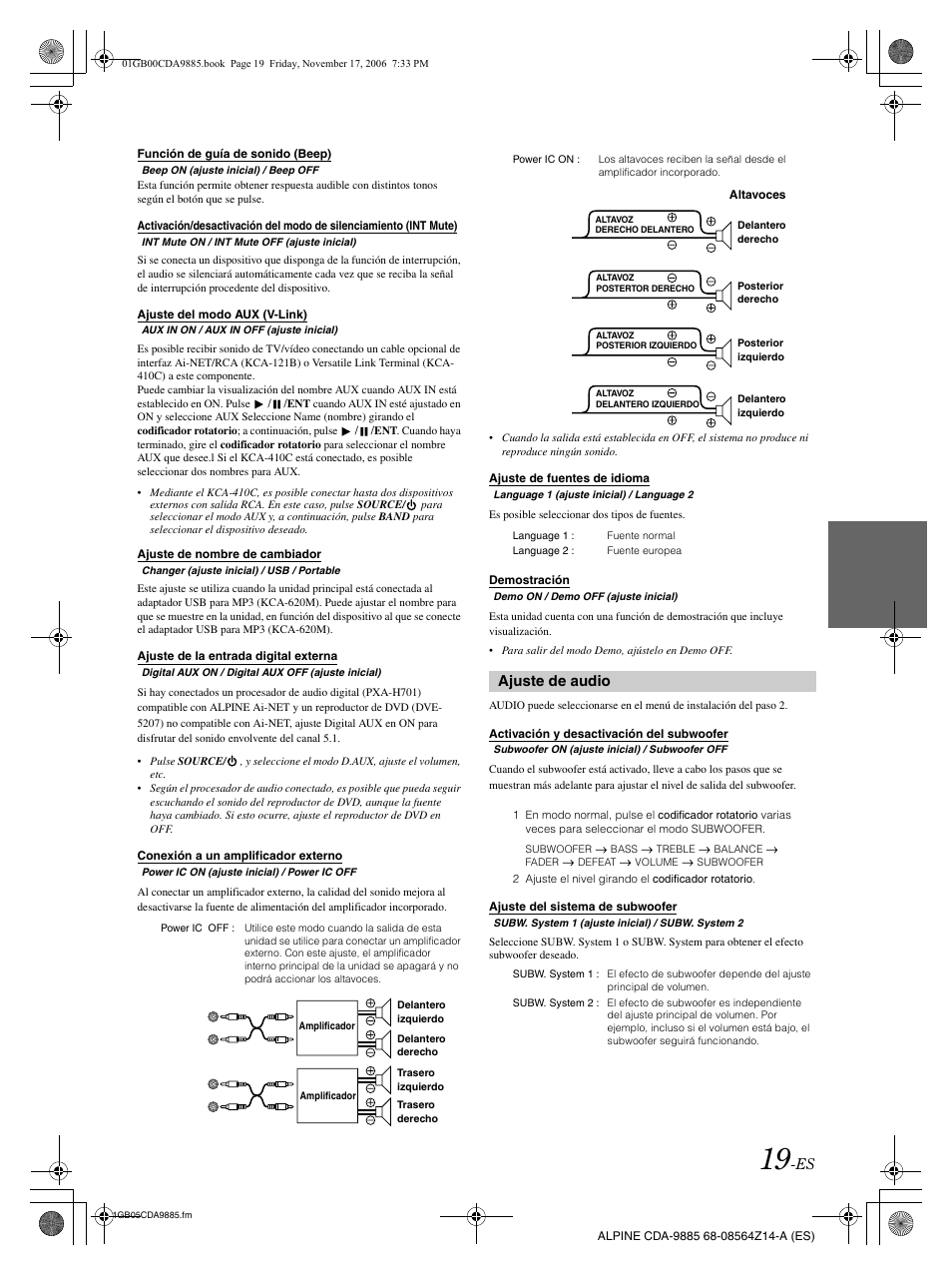 Ajuste de audio | Alpine CDA-9885 User Manual | Page 99 / 118