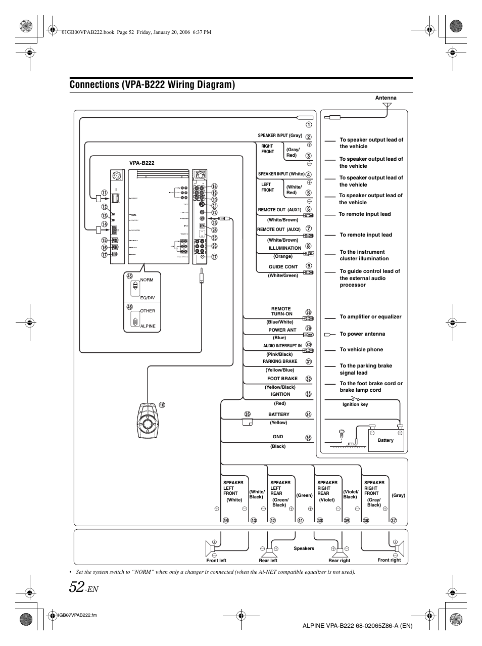 Connections (vpa-b222 wiring diagram) | Alpine VPA-B222 User Manual | Page 54 / 61