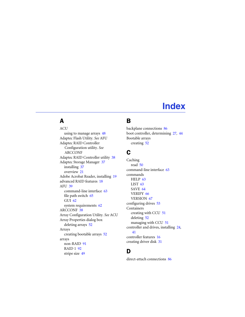 Index | Adaptec 48300 User Manual | Page 105 / 109