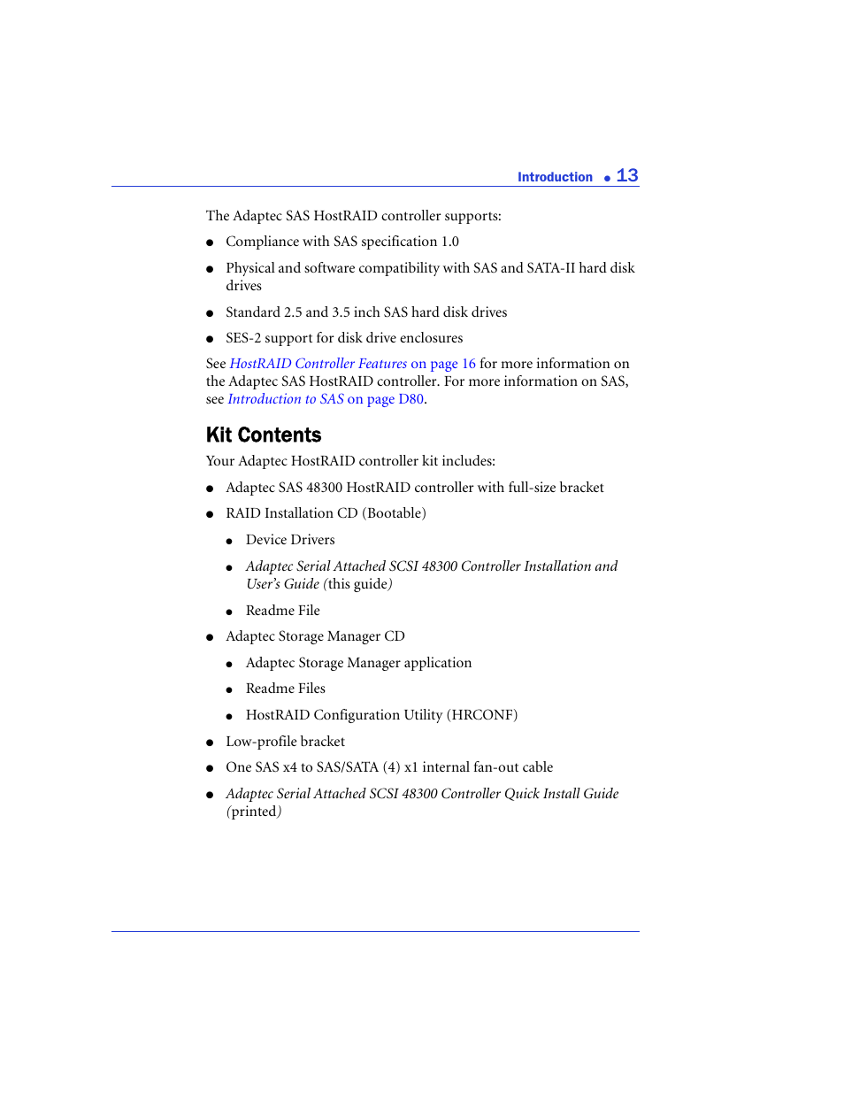 Kit contents | Adaptec 48300 User Manual | Page 13 / 109