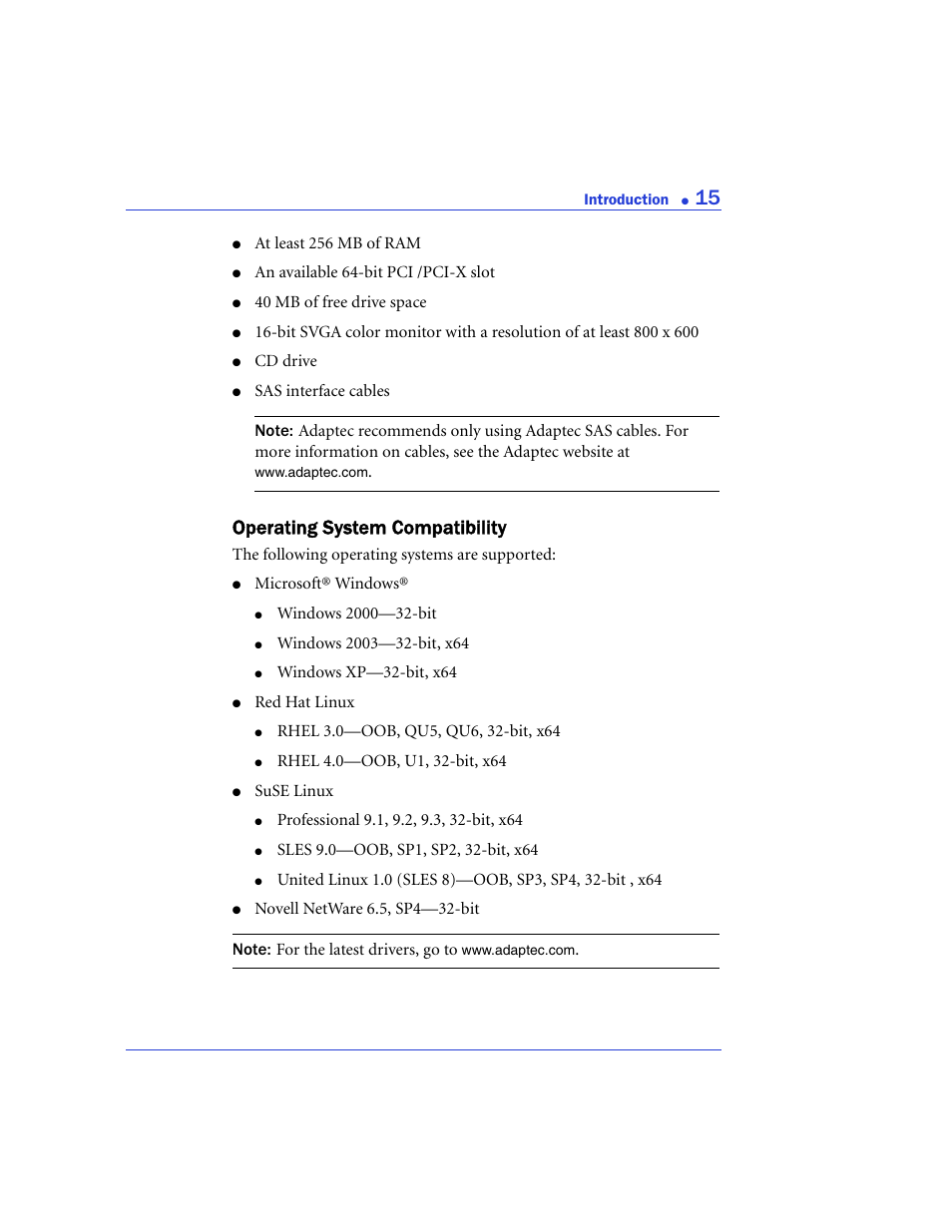 Operating system compatibility | Adaptec 48300 User Manual | Page 15 / 109