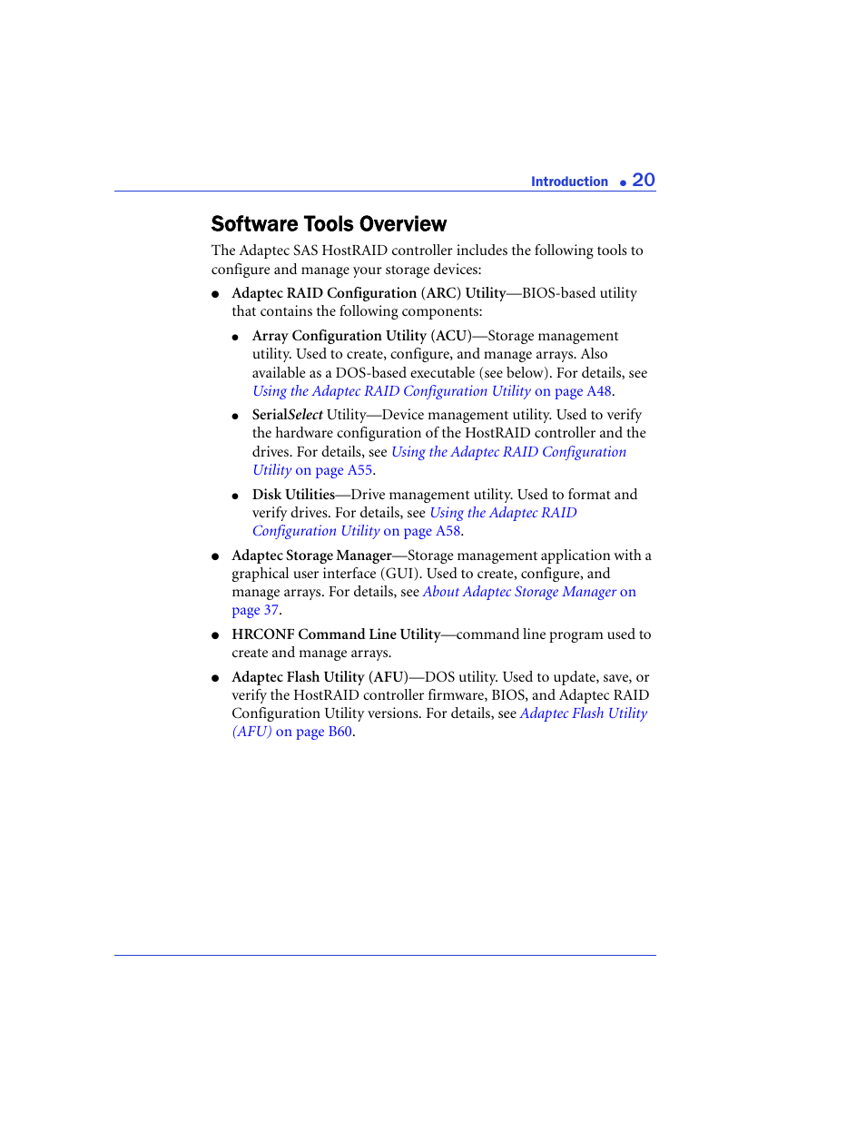 Software tools overview | Adaptec 48300 User Manual | Page 20 / 109