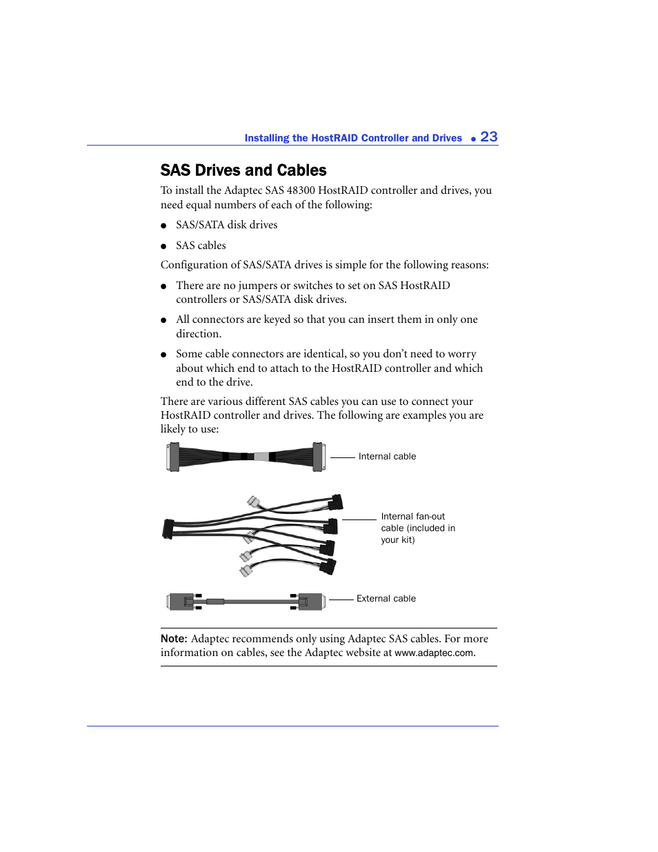 Sas drives and cables | Adaptec 48300 User Manual | Page 23 / 109