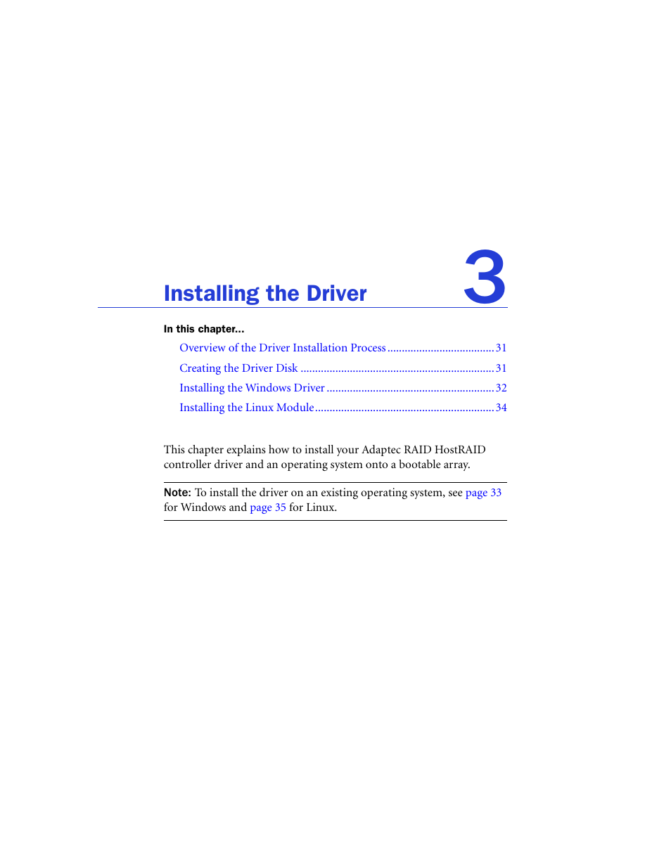 Installing the driver | Adaptec 48300 User Manual | Page 30 / 109