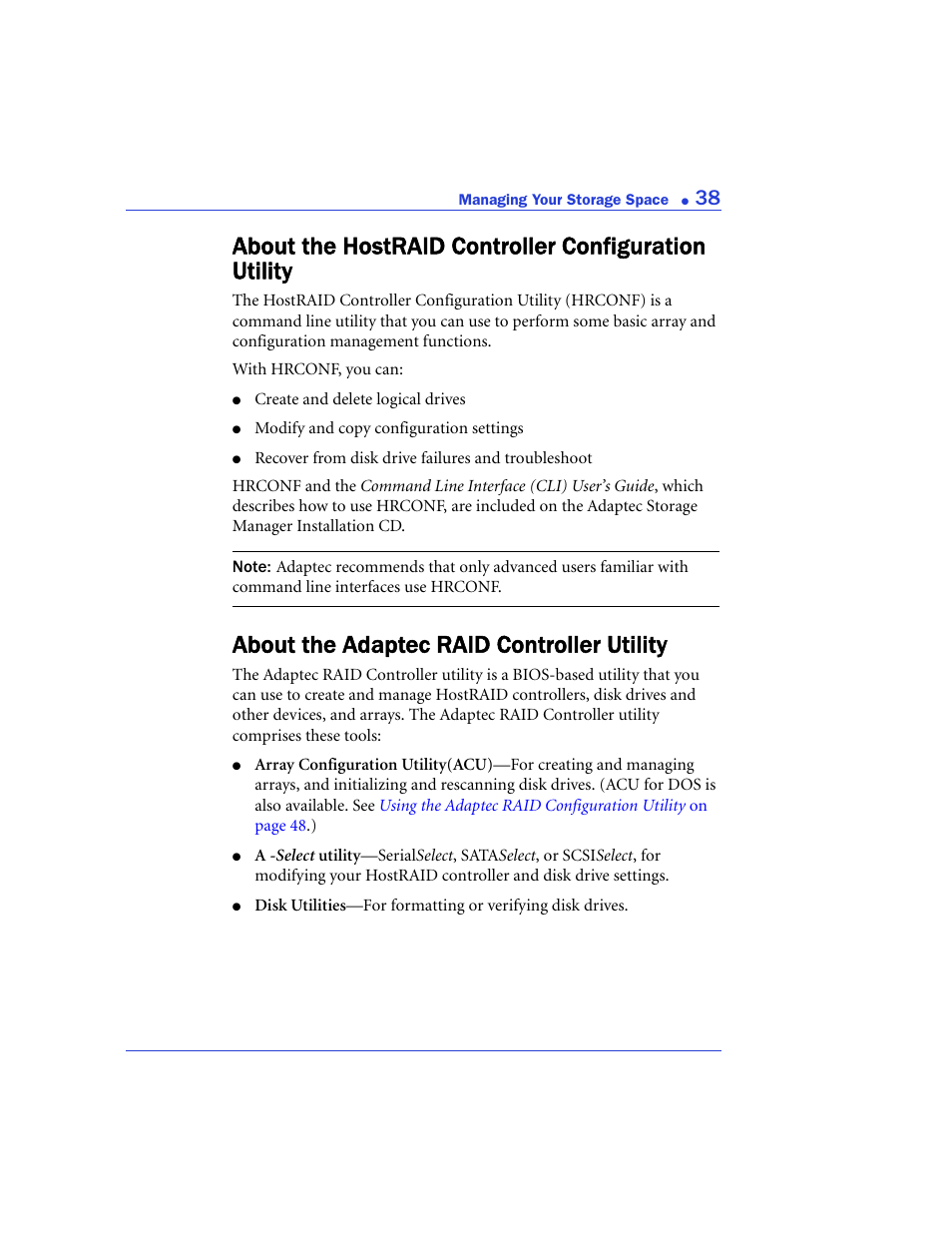 About the adaptec raid controller utility | Adaptec 48300 User Manual | Page 38 / 109