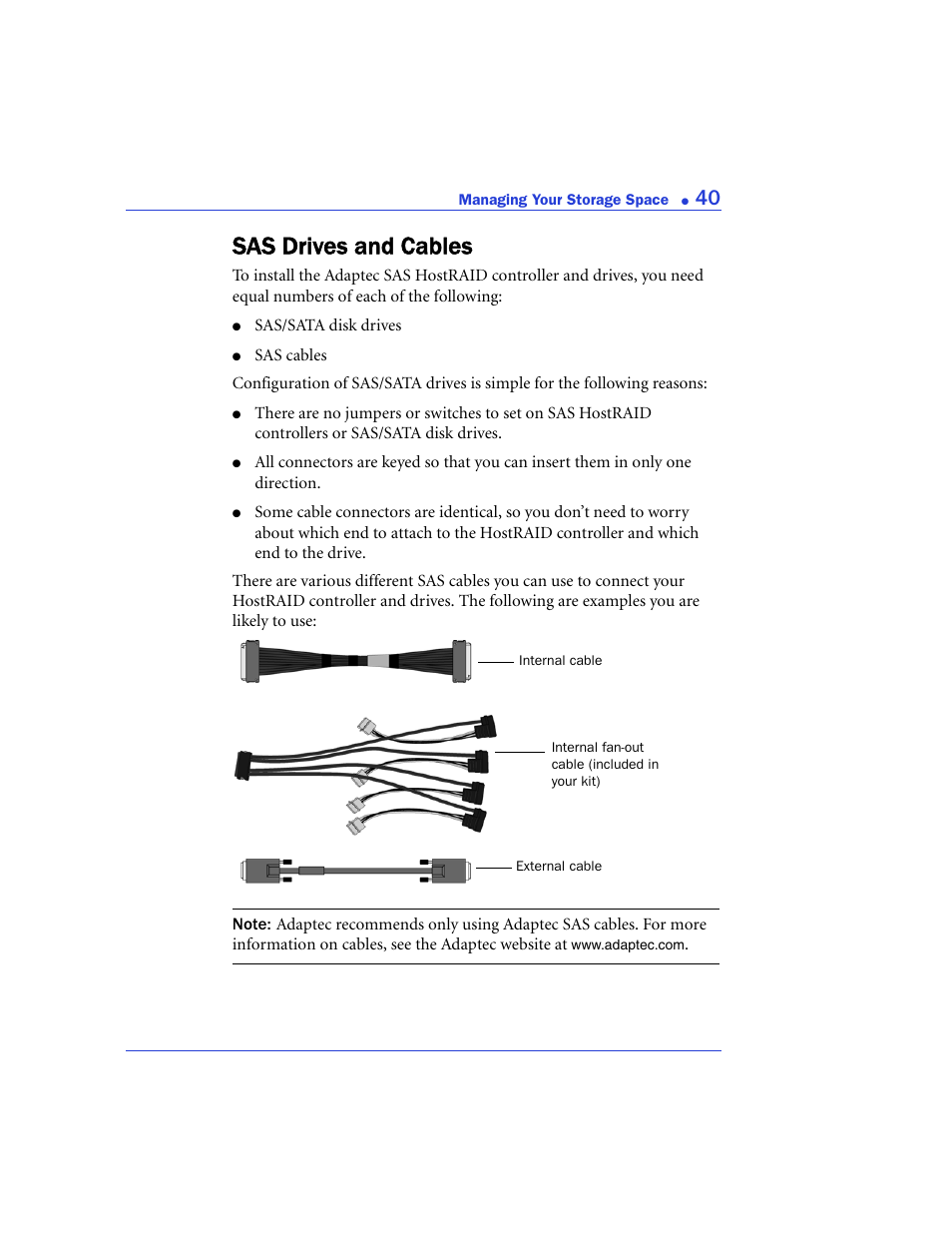 Sas drives and cables | Adaptec 48300 User Manual | Page 40 / 109