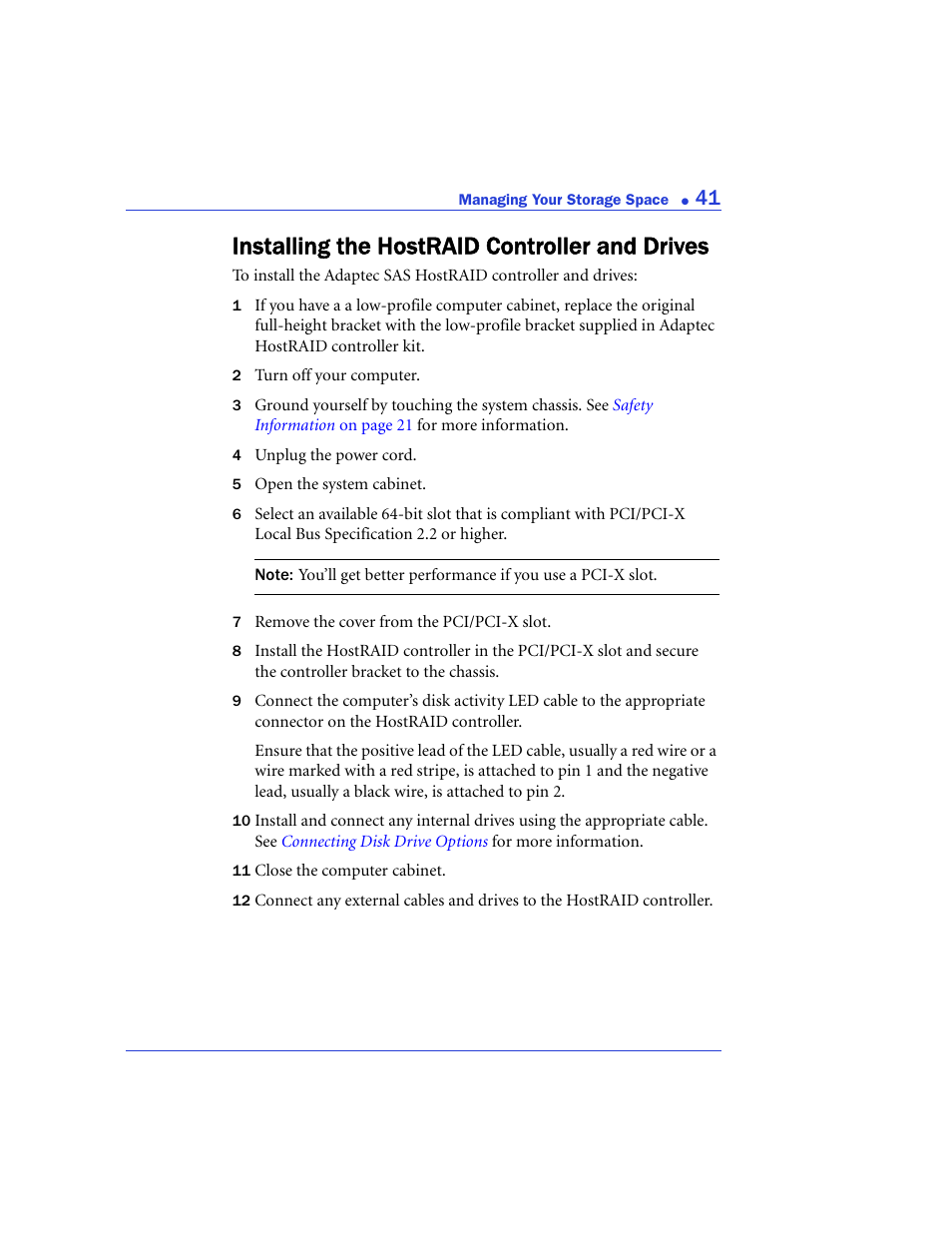 Installing the hostraid controller and drives | Adaptec 48300 User Manual | Page 41 / 109