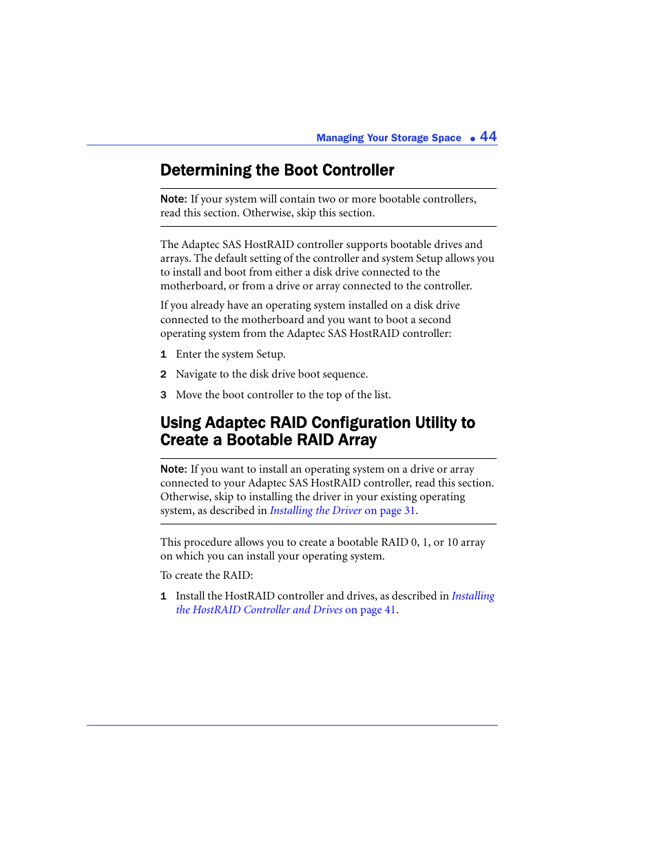 Determining the boot controller | Adaptec 48300 User Manual | Page 44 / 109