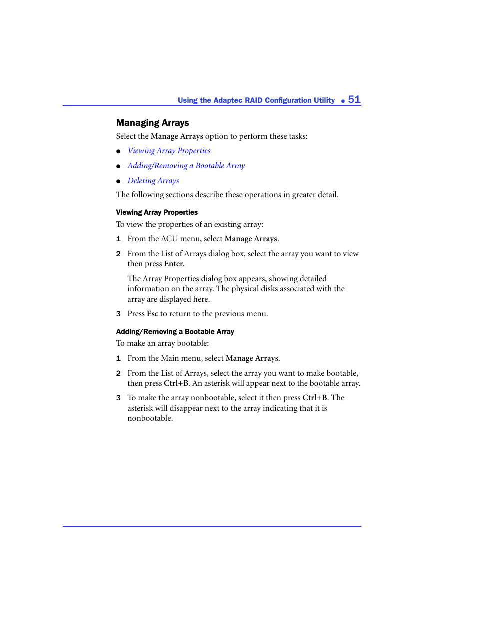 Managing arrays | Adaptec 48300 User Manual | Page 51 / 109