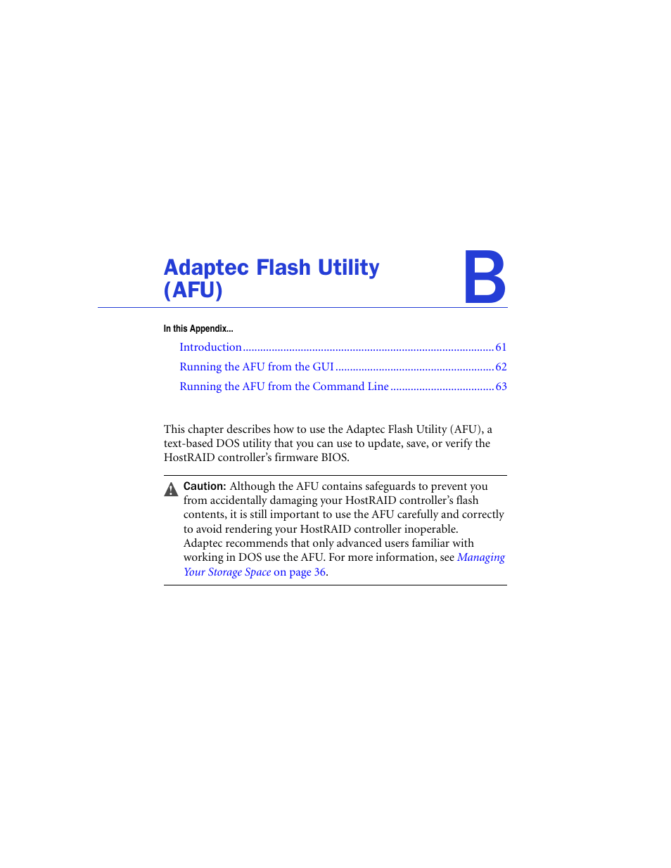 Adaptec flash utility (afu), Adaptec flash utility | Adaptec 48300 User Manual | Page 60 / 109