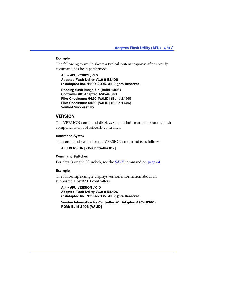 Version, Version67 | Adaptec 48300 User Manual | Page 67 / 109