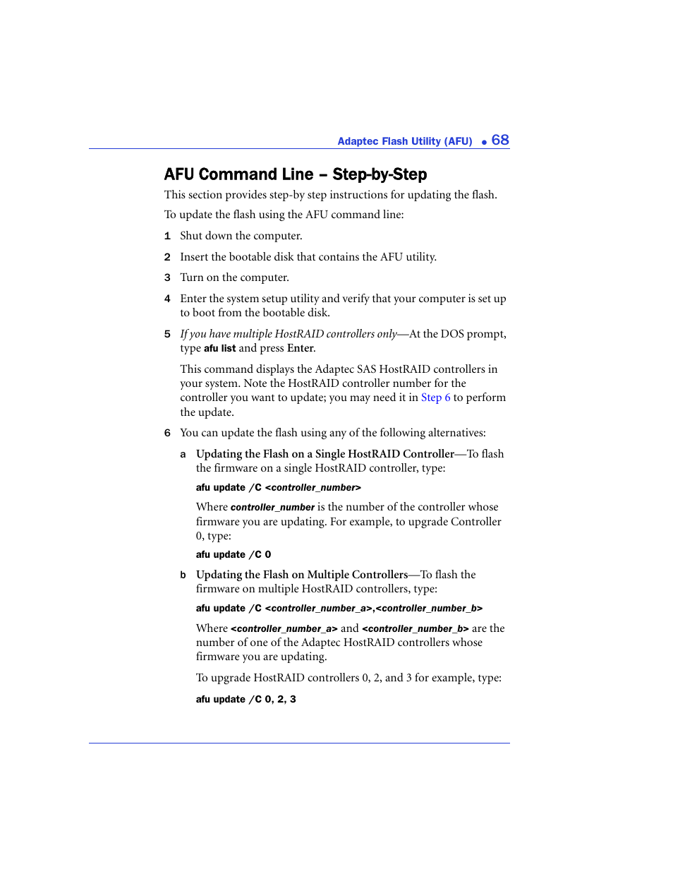 Afu command line - step-by-step, Afu command line – step-by-step | Adaptec 48300 User Manual | Page 68 / 109