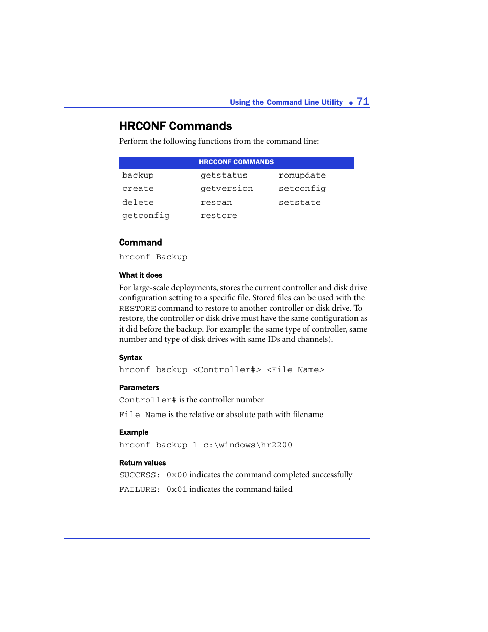 Hrconf commands | Adaptec 48300 User Manual | Page 71 / 109