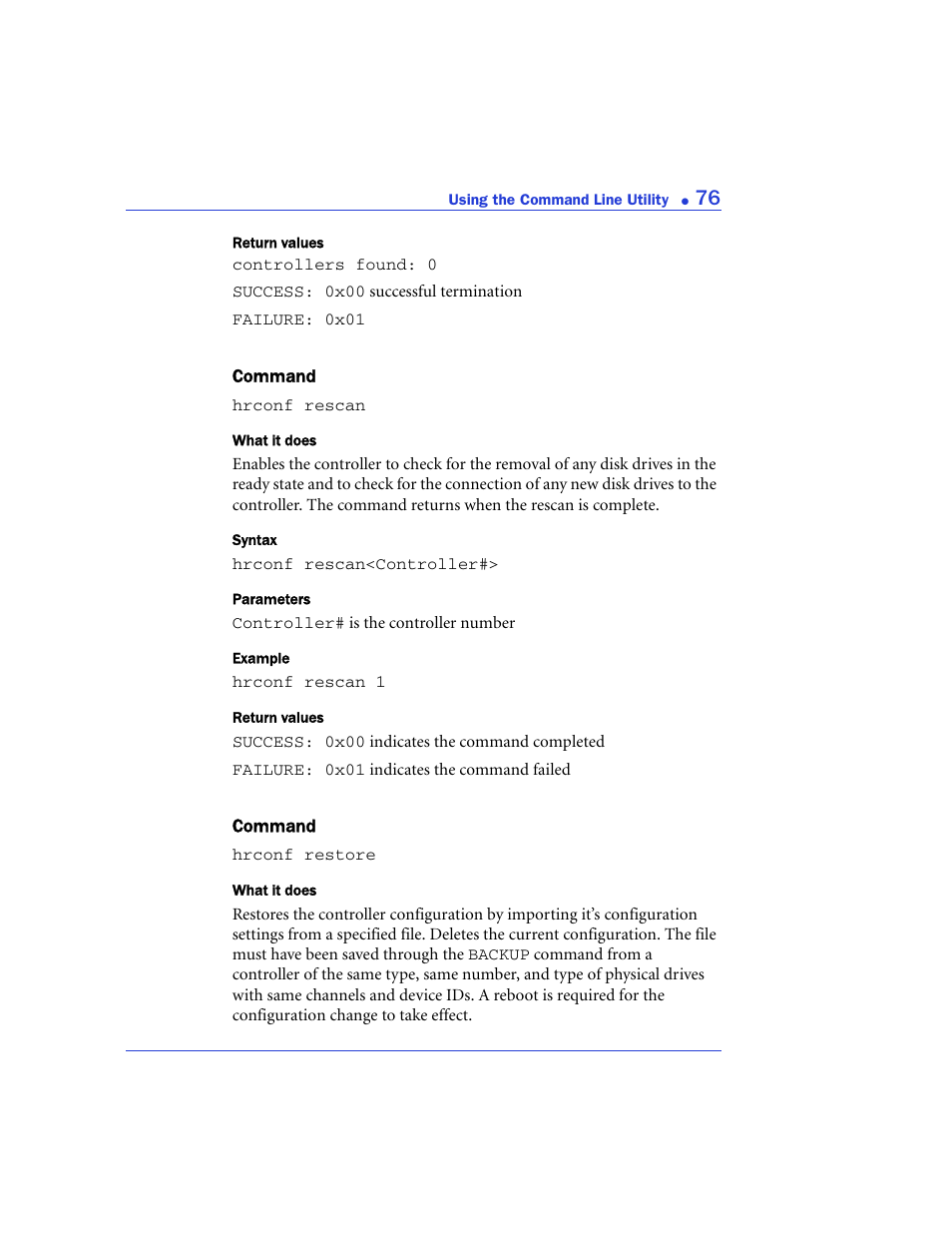 Rescan, Restore | Adaptec 48300 User Manual | Page 76 / 109