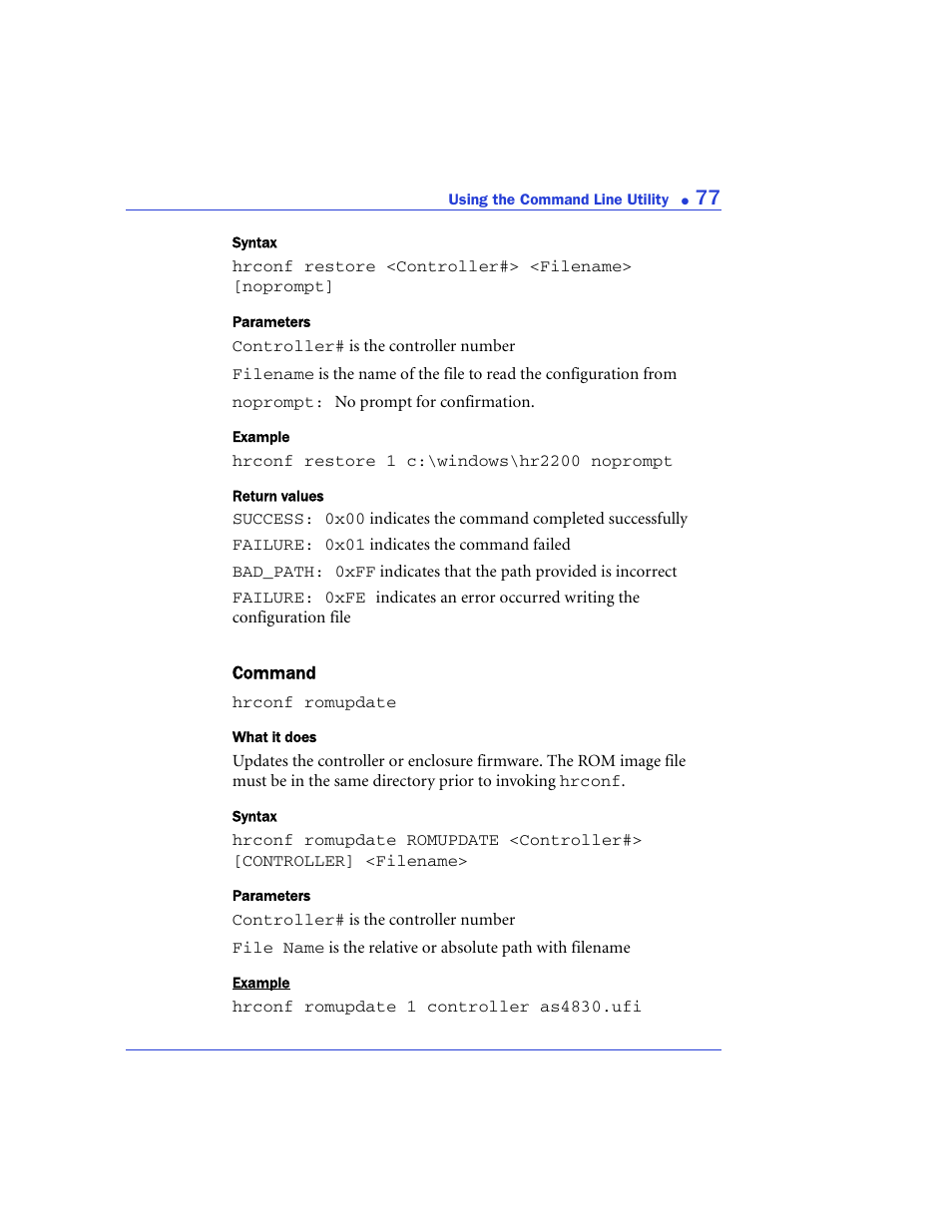 Romupdate | Adaptec 48300 User Manual | Page 77 / 109