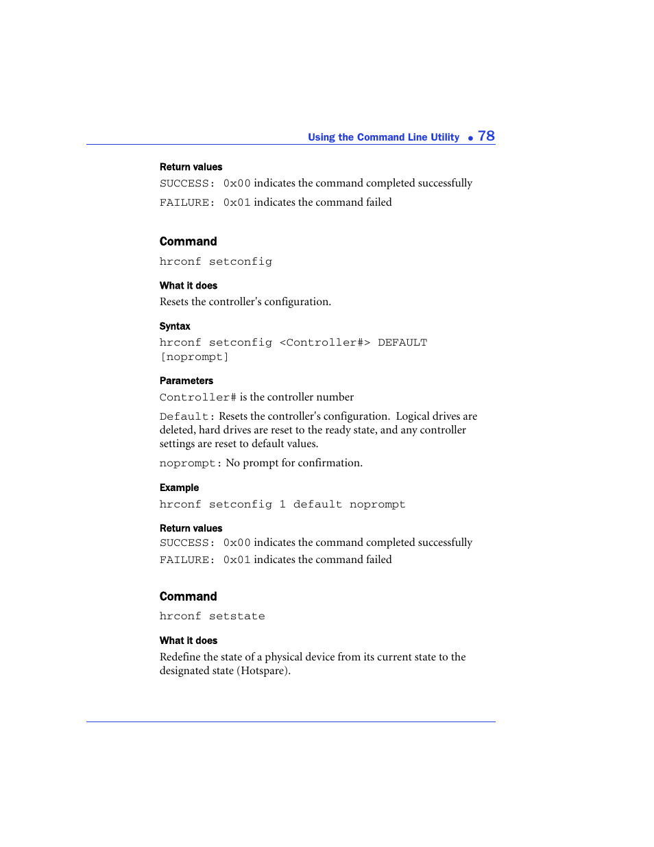 Setconfig, Setstate | Adaptec 48300 User Manual | Page 78 / 109