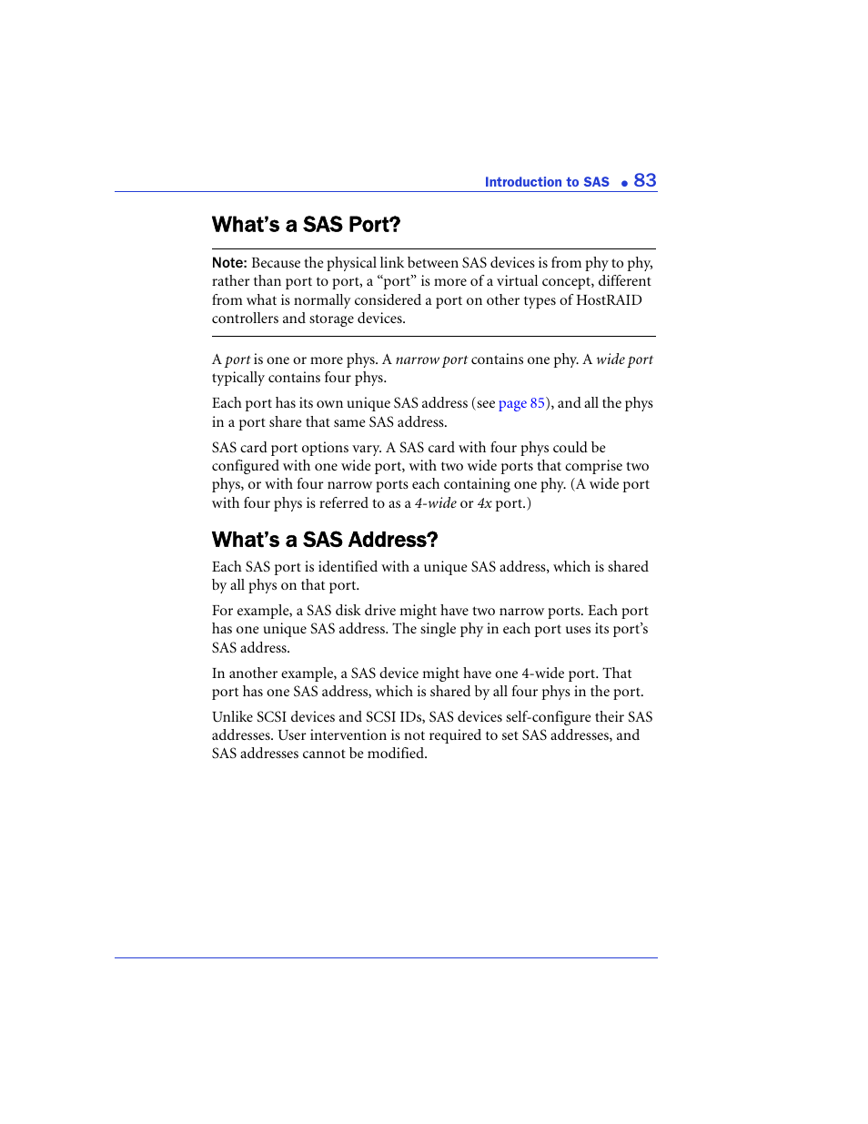 What’s a sas port, What’s a sas address, What’s a sas port? what’s a sas address | Adaptec 48300 User Manual | Page 83 / 109