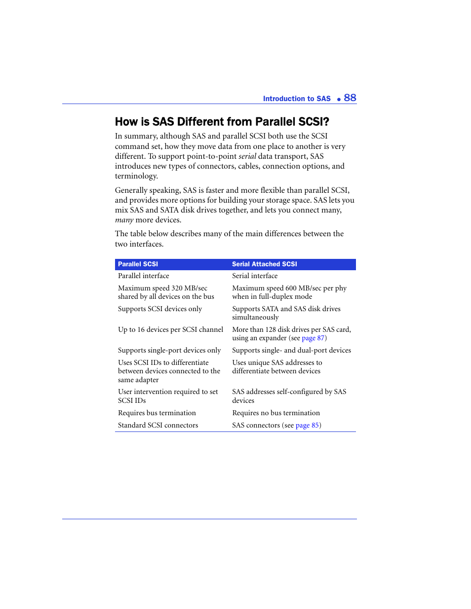 How is sas different from parallel scsi, Llel scsi, see, How is sas different from parallel | Adaptec 48300 User Manual | Page 88 / 109