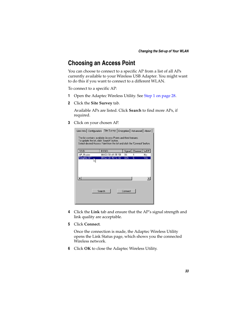 Choosing an access point | Adaptec Ultra Wireless WirelessTM USB Adapter User Manual | Page 40 / 57