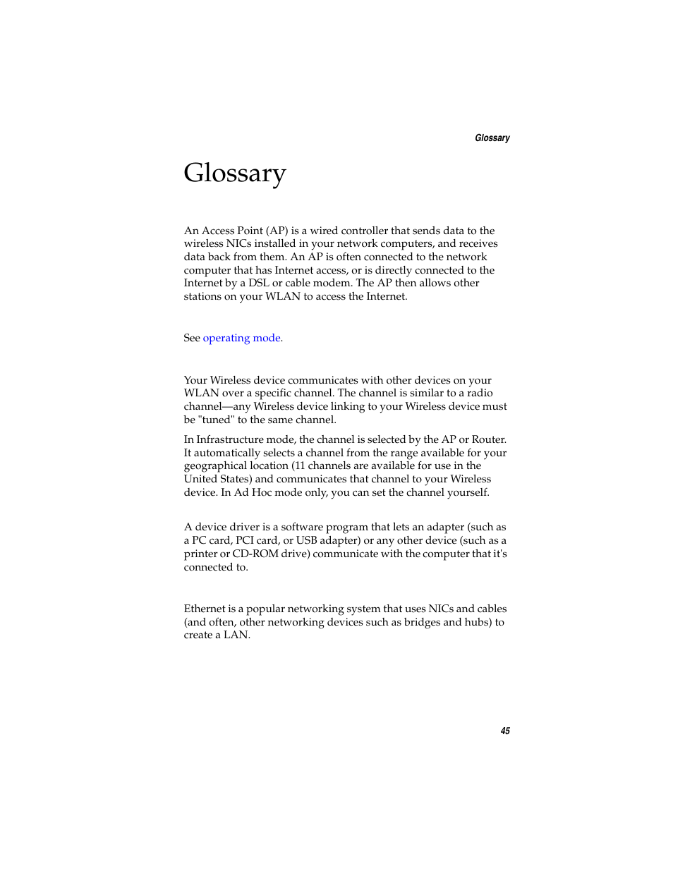 Glossary, For mor | Adaptec Ultra Wireless WirelessTM USB Adapter User Manual | Page 52 / 57