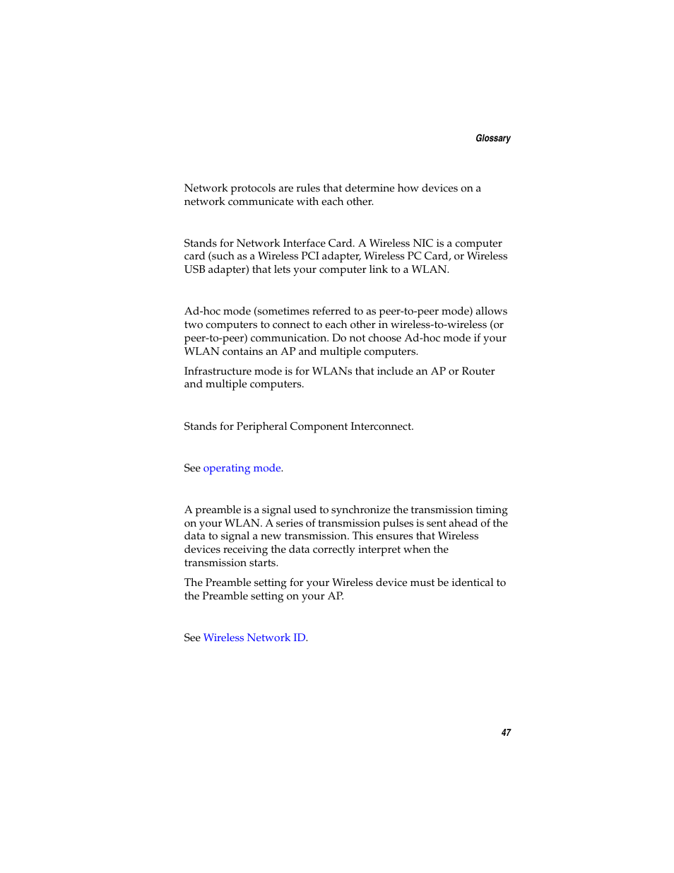 Operating mode | Adaptec Ultra Wireless WirelessTM USB Adapter User Manual | Page 54 / 57