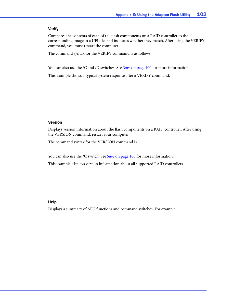 Verify, Version, Help | Adaptec SAS/SATA/SCSI RAID Controllers User Manual | Page 102 / 112