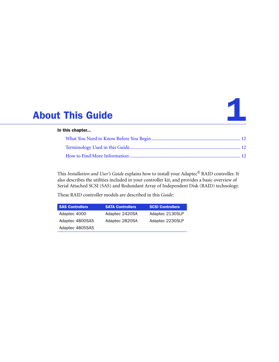 Adaptec SAS/SATA/SCSI RAID Controllers User Manual | Page 11 / 112