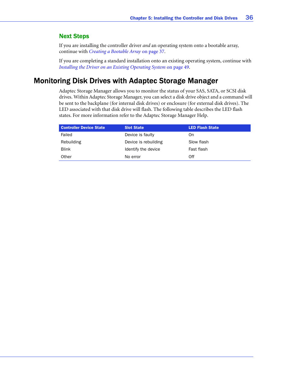 Next steps, 36 next steps | Adaptec SAS/SATA/SCSI RAID Controllers User Manual | Page 36 / 112