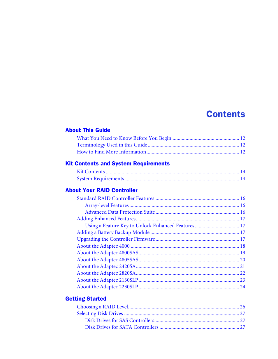Adaptec SAS/SATA/SCSI RAID Controllers User Manual | Page 6 / 112