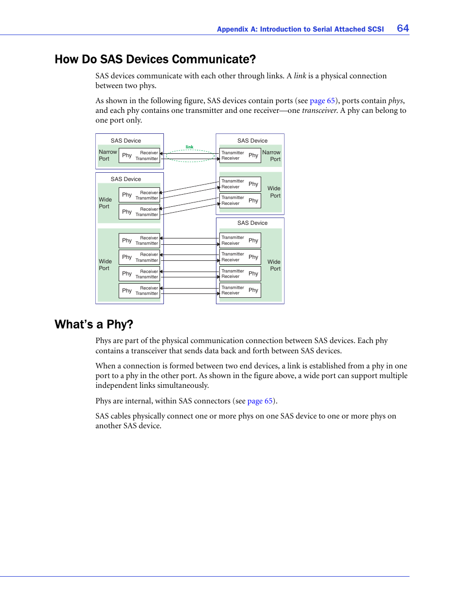 How do sas devices communicate, What’s a phy, How do sas devices communicate? what’s a phy | Adaptec SAS/SATA/SCSI RAID Controllers User Manual | Page 64 / 112