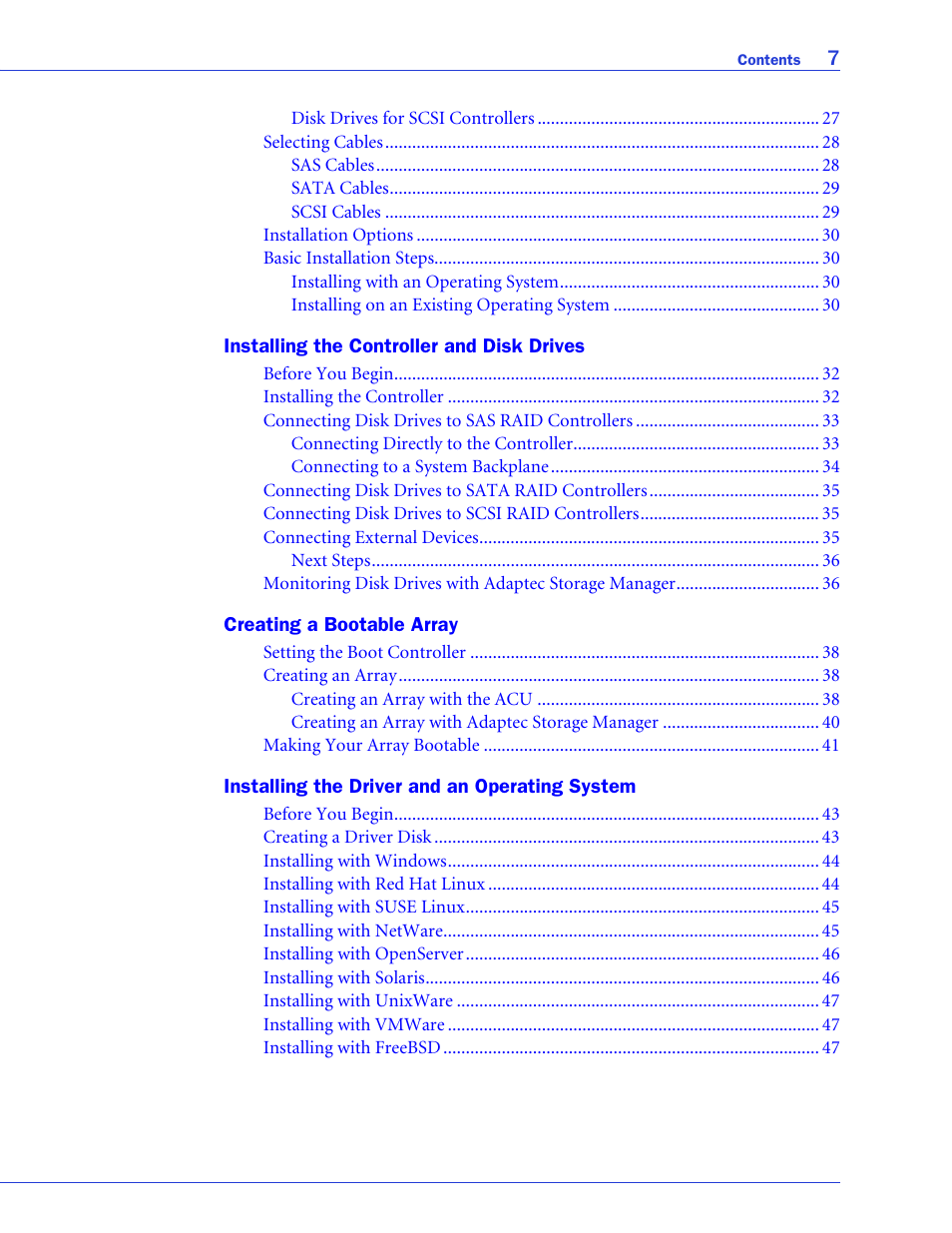 Adaptec SAS/SATA/SCSI RAID Controllers User Manual | Page 7 / 112